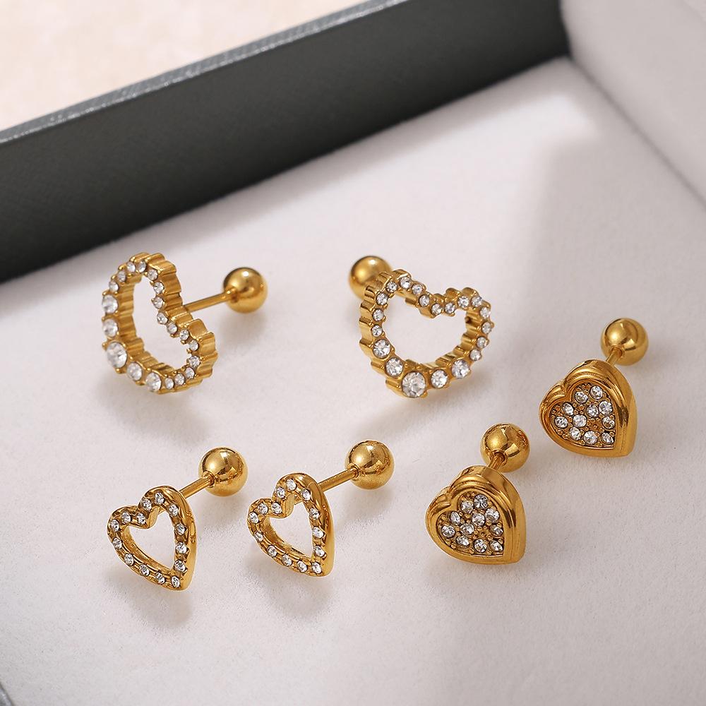 Fashion Light Luxury Gold Love Diamond Earrings Stainless Steel Gold Plated Hollow Design Earrings Women