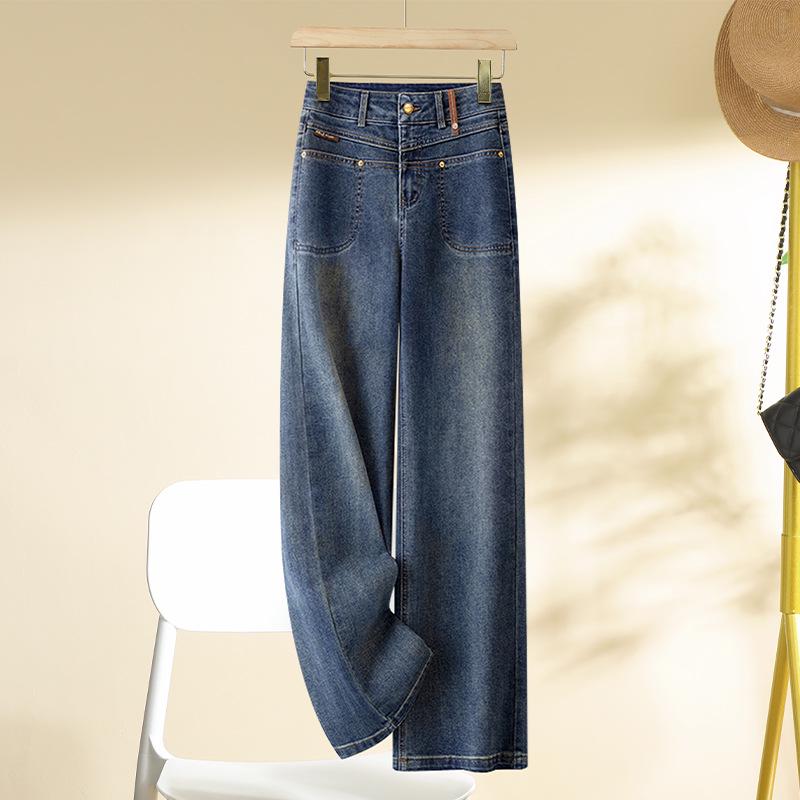 

Женские брюки европейского стиля свободного кроя с прямыми штанинами на флисовой подкладке для осени/зимы 2024 - Маленький рост, Длина до пола, Повседневная посадка. 27 [95-105 Jin]