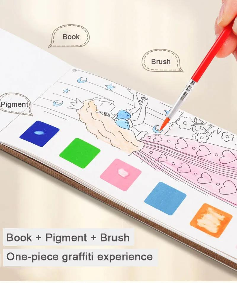 Kids Portable Watercolor Painting Book Paint With Water Brush Gouache Graffiti Picture Coloring Drawing Toys Kindergarten Gifts