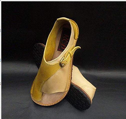 Bohemia Damskie Sandały Letnie Buty dla Pani Retro Skóra PU Odkryte Palce Klapki Plażowe Pasek z Klamrą Obuwie Nowe Klapki