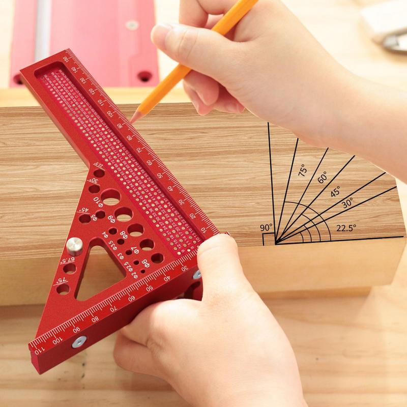 Woodworking Triangle Ruler 3D Triangle Ruler Multi-Angle Aluminum Measuring Ruler Miter Layout Square Protractor High Precision