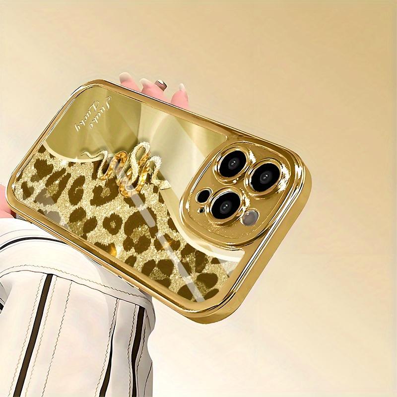 Vergoldetes Glas-Handyhülle mit Gold-Leopardenmuster, geeignet für iPhone 17 16 15 14 13 12 11 Pro/Max/Plus, stoßfeste Rückseite