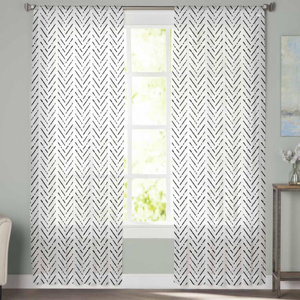 Modern Art Minimalist Line Texture Black Window Tulle Curtains for Living Room Bedroom Hotel Luxury Decoration Sheer Curtains