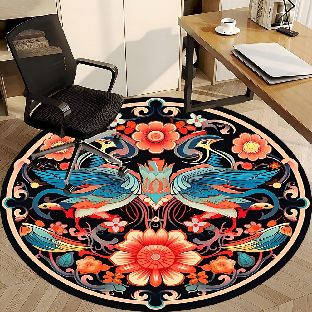 1pc Birds, Flowers Office Round Rug, Non-slip, Soft and Durable Office Rug for Interior Decoration, Perfect for Office,Decoration Yy260204047