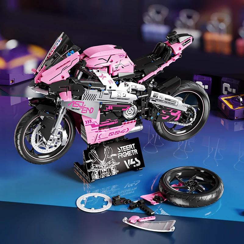 Educational Road Motorcycle M1000 RR Model 42130 Building Blocks Creative Technical MOC Assembly Bricks Pink Desktop Gift Idea