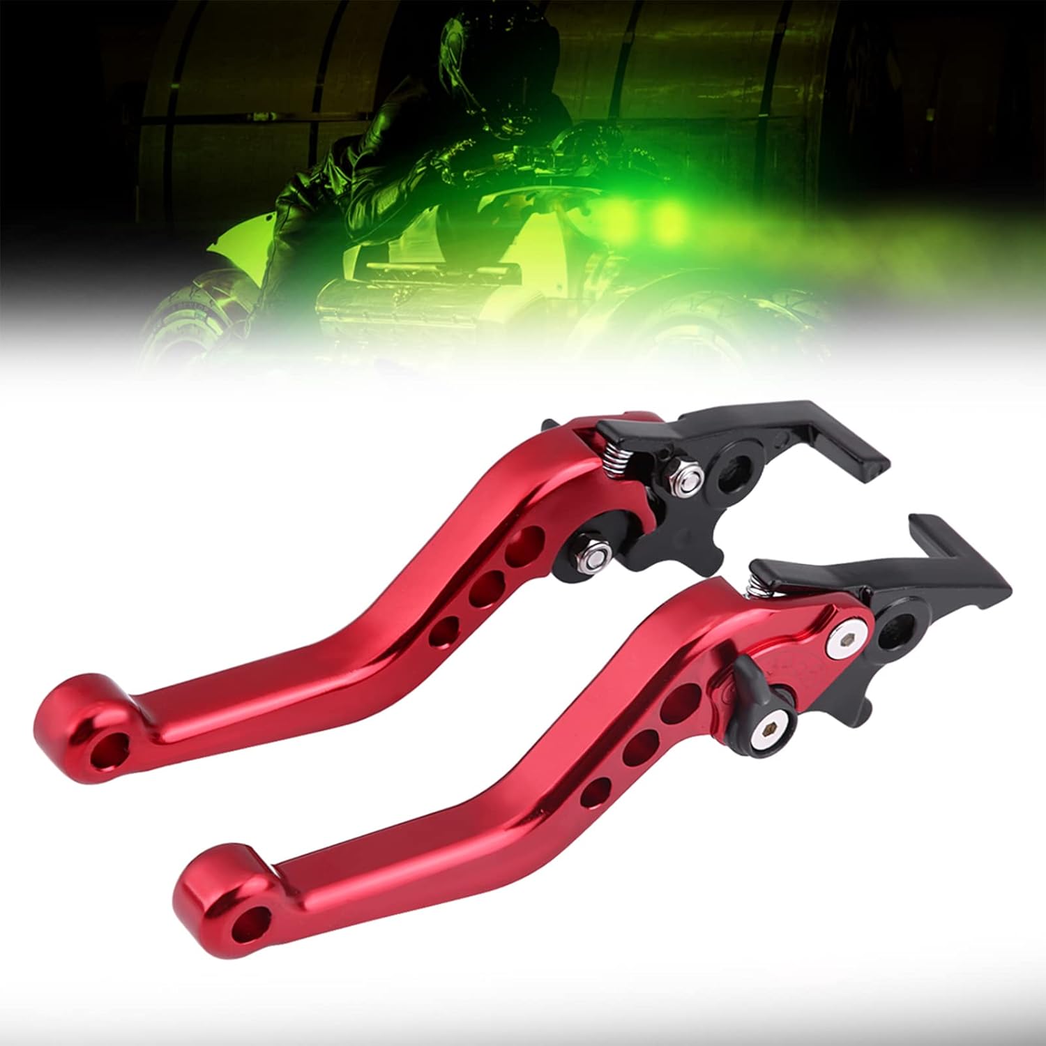 Pit Bike Brake Lever, Red Folding Aluminum Clutch Brake Lever Universal Brake Lever Handle Double Disc for GY6 Xmaximum 400, 1 Pair