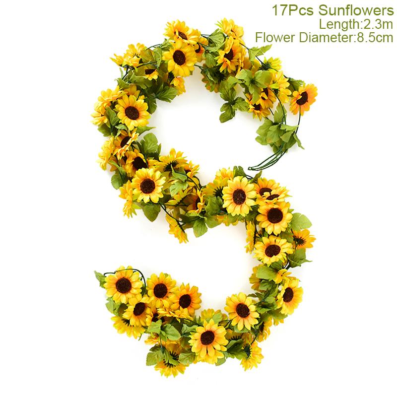 Sunflower Artificial Flowers Vine Silk Fake Plant Rattan Garland for Wedding Arch Home Garden Decoration DIY Wall Hanging Wreath
