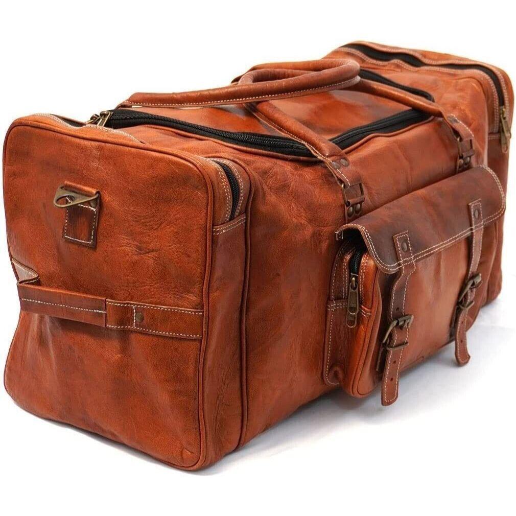Men's Travel Bag Genuine Goat New Leather Duffel Luggage Sport Weekend