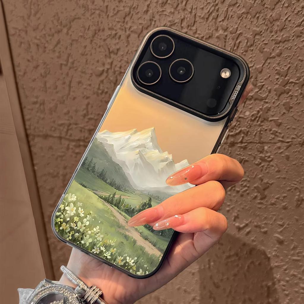 Phone Case Mountain Green Forest Meadow Flowers iPhone 17 17E 16 16E 15 14 13 12 11 Air Pro Max Plus Aesthetic Travel Cover