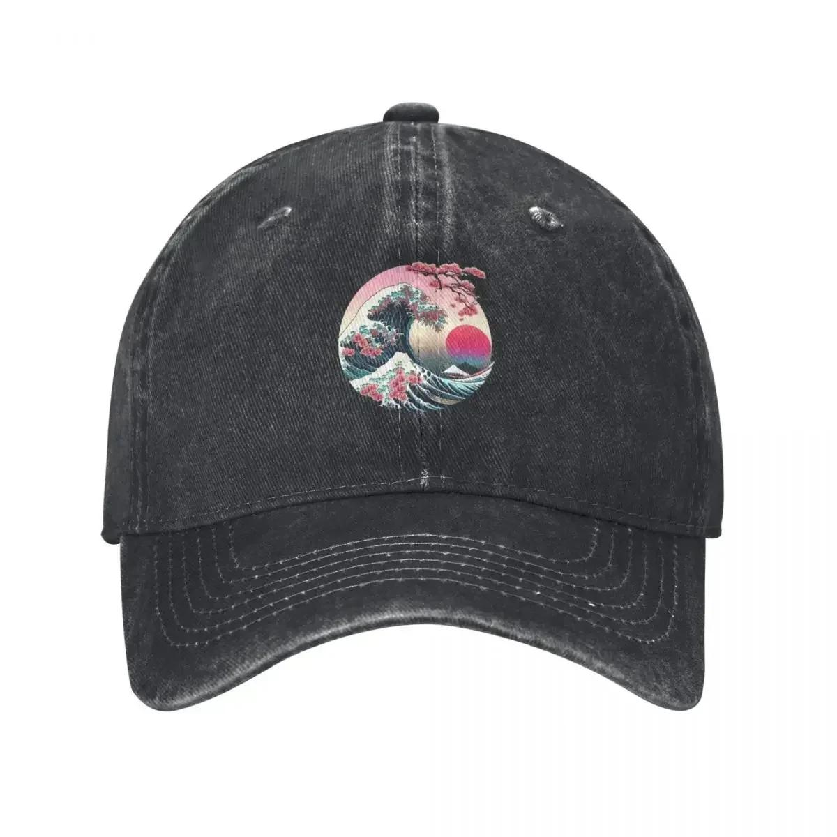 Vaporwave Aesthetic Great Wave Off Kanagawa Retro Sunset Baseball Cap Sunscreen Beach Luxury Cap Unisexs Caps Womens