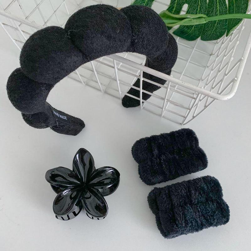Frangipani Bubble Cloth Flannel Sponge Face Wash Waterproof Hair Band Hair Clip Set Cloud Headband