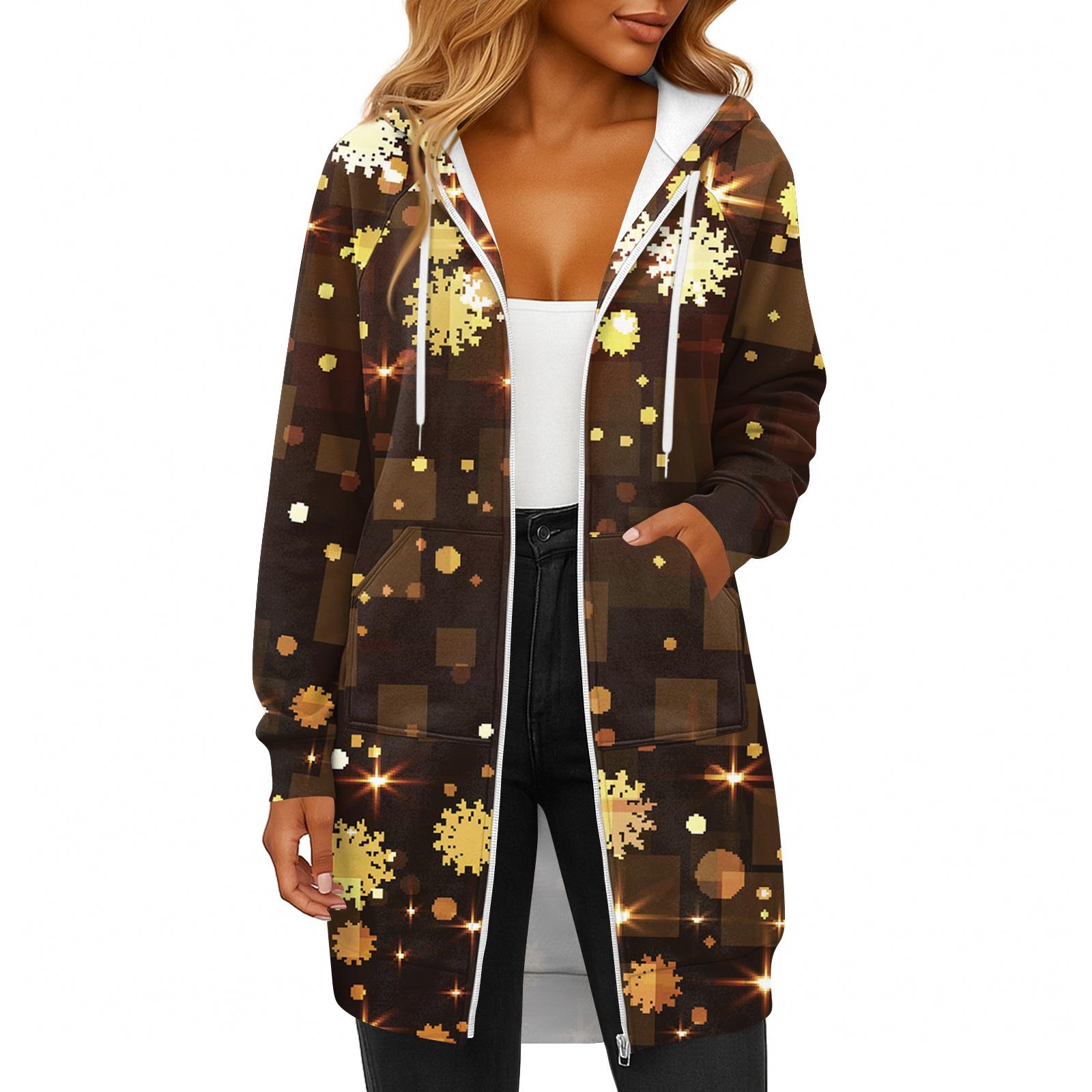 

Женская модная рождественская толстовка с длинными рукавами, капюшоном на кулиске, карманом на молнии, длинная, повседневная XXL жёлтый