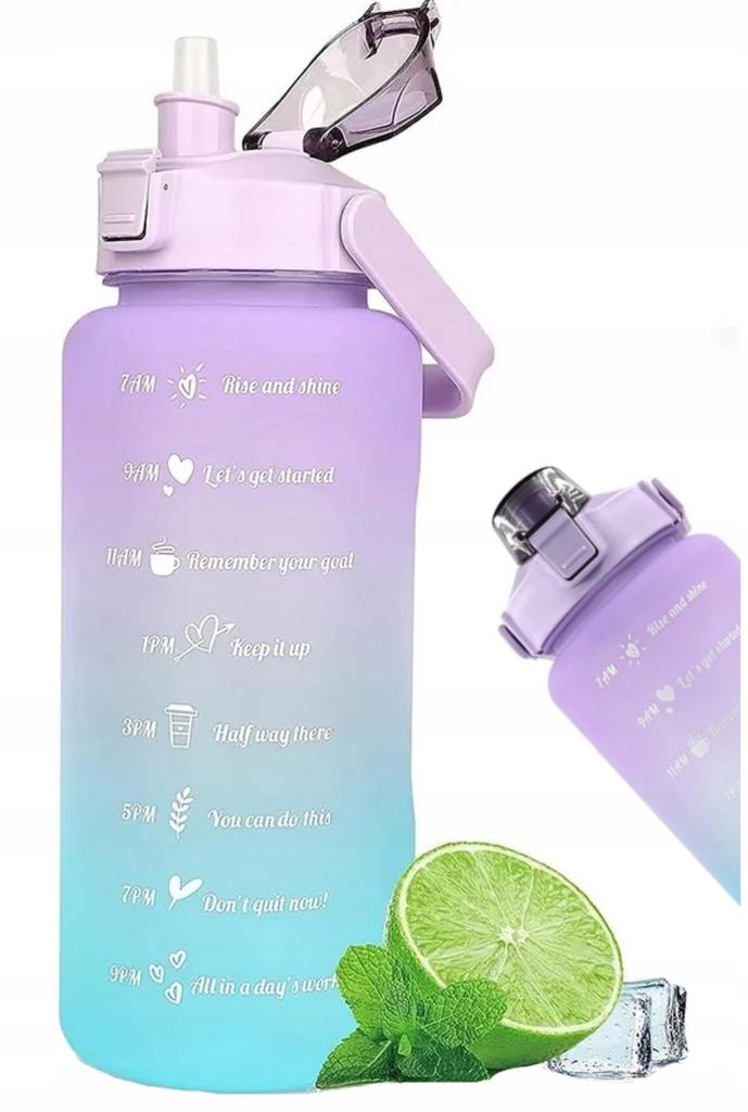 Water Bottle Sports Bottle 2L WITH a Tritan Straw Motivational