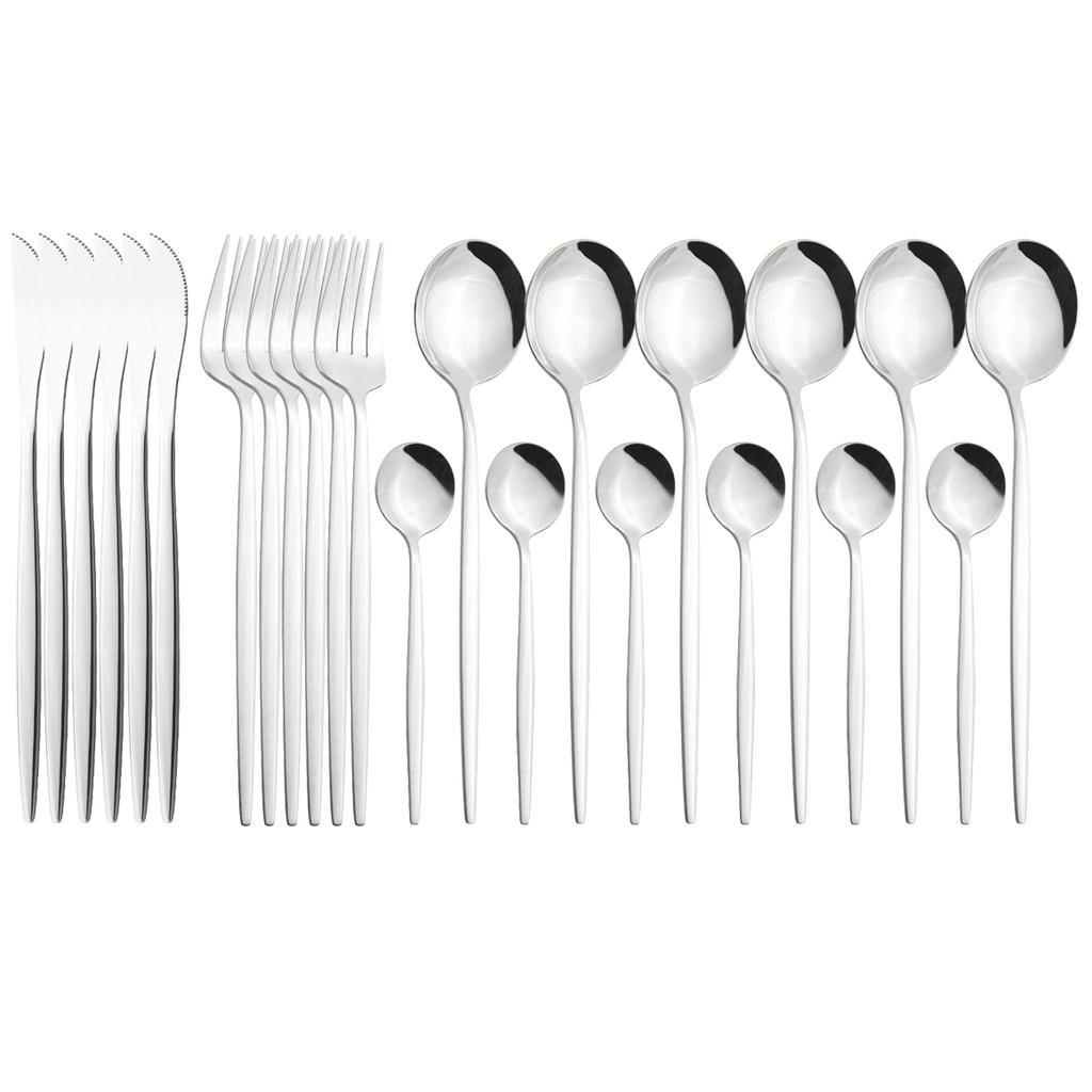 24pcs Black Gold Cutlery Set Mirror Stainless Steel Dinnerware Set Knife Fork Spoon Tableware Flatware Set Dishwasher Safe Kitchen Wedding Accessories