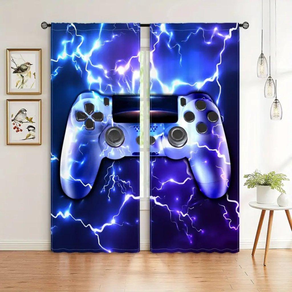 Set Of 2 Gamer Curtains Living Room Bedroom Decor Colorful Gamepad Design Teens Gamers Curtain For Great Made Polyester