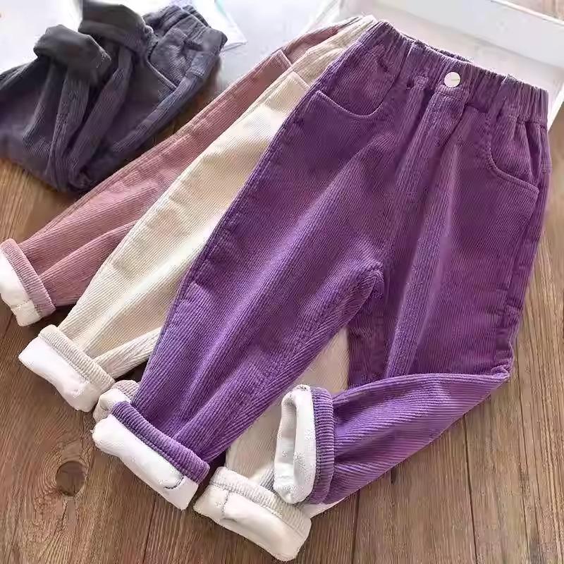 Kids Warm Pants Boy Girls Autumn Winter Thick Outer Wear Sports Trousers Children Clothes Casual High Waist