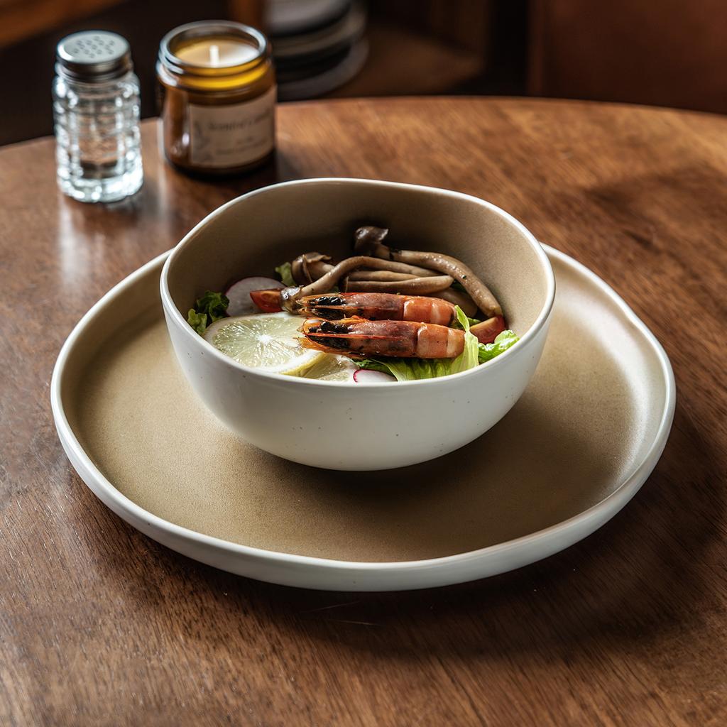 Japanese Style Matte Brown Ceramic Plate Plate Home Restaurant Salad Bowl Vegetable Bowl Ramen Bowl Special-Shaped Bowl