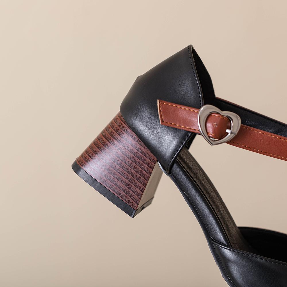 Mature Women Sandals Square Toe High Chunky Heels Shoes Ankle Strap Large Plus Size 47