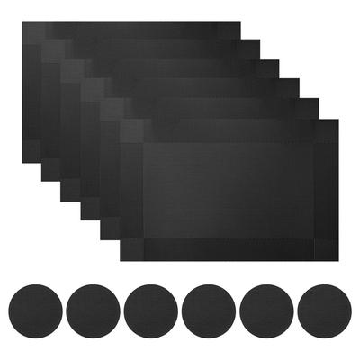 Of Set 6 Placemats with Coasters Black Table Mats Crossweave Woven Vinyl Non-Slip Washable for Table Dining Kitchen Restaurant