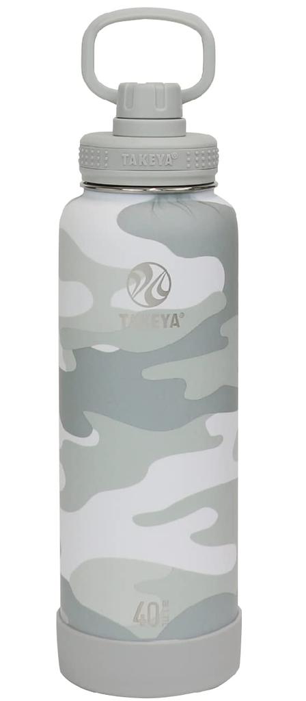 Official Takeya Takeya Flask Active Line 1.17L Camouflage White 1170ml Stainless Steel Water Bottle, Direct Drinking, Insulated, Takeya