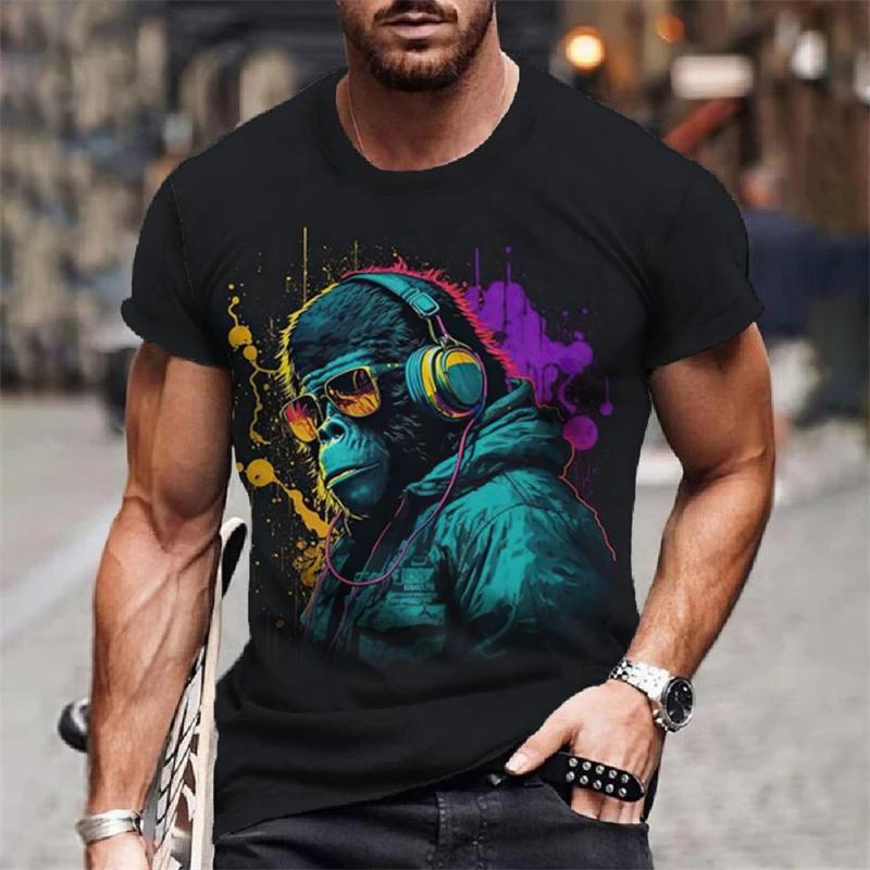Summer Animals Pattern 3D Print T-shirts Harajuku Style Hip Hop Street Short Sleeve Outdoor Sports Quick Dry Breathable Fashion Men's T-shirts