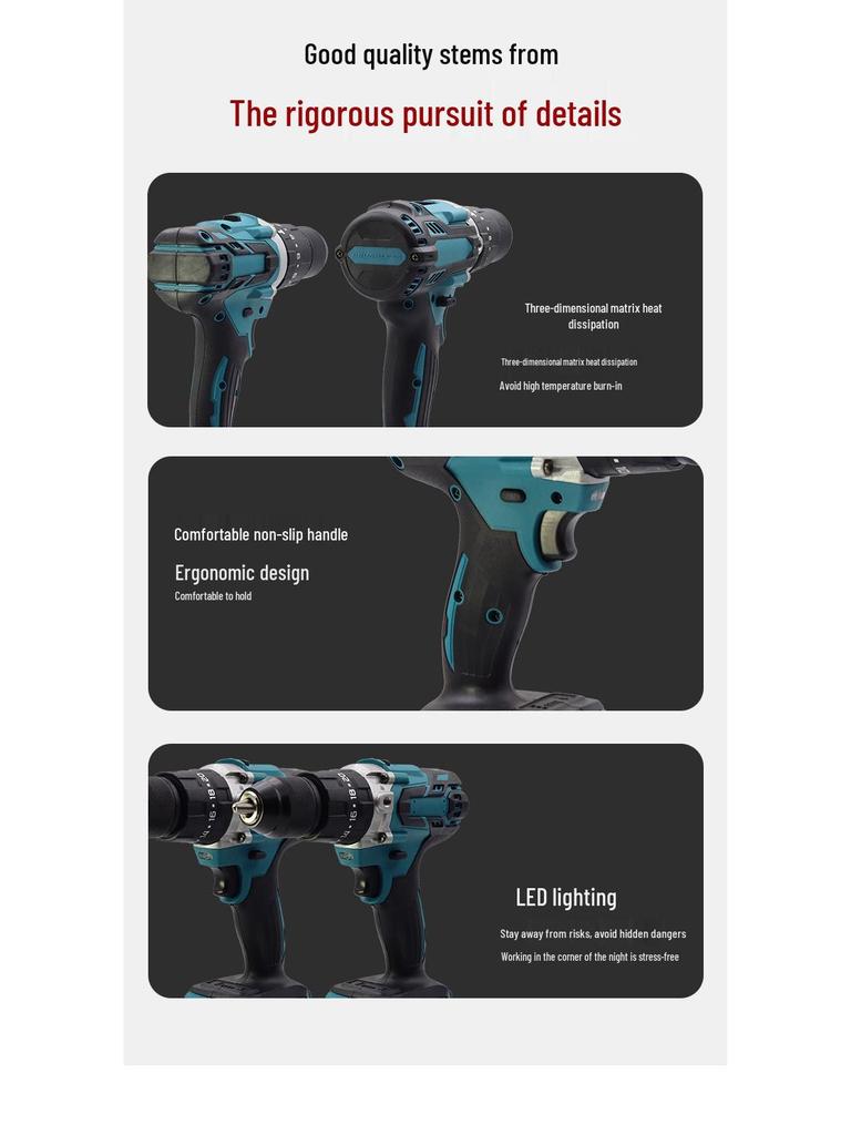 Brushless High Torque Cordless 13MM Impact Electric Drill Set