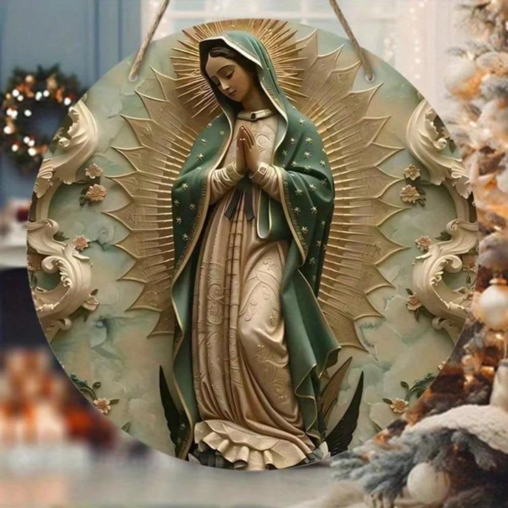 Vintage Guadalupe Woman Metal Wall Art Round Sign Home Decor