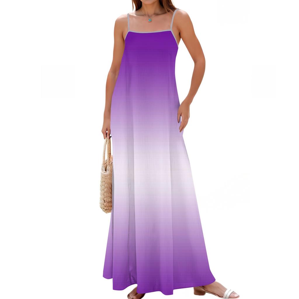 Damen Frühling und Sommer Lässige Mode Verstellbare Hosenträger Bedrucktes Langes Kleid