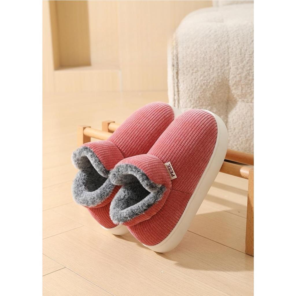 Winter Plush Thick Soled Cotton Slippers Bag and Heel for Men, Anti Slip for Women, Outdoor Wear, Indoor Home Cotton Shoes