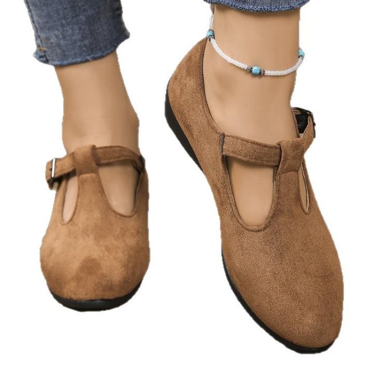 Neue Dameneinzel-Schuhe in Übergröße mit spitzer Zehenpartie, Knöpfen und flachen Keilabsätzen