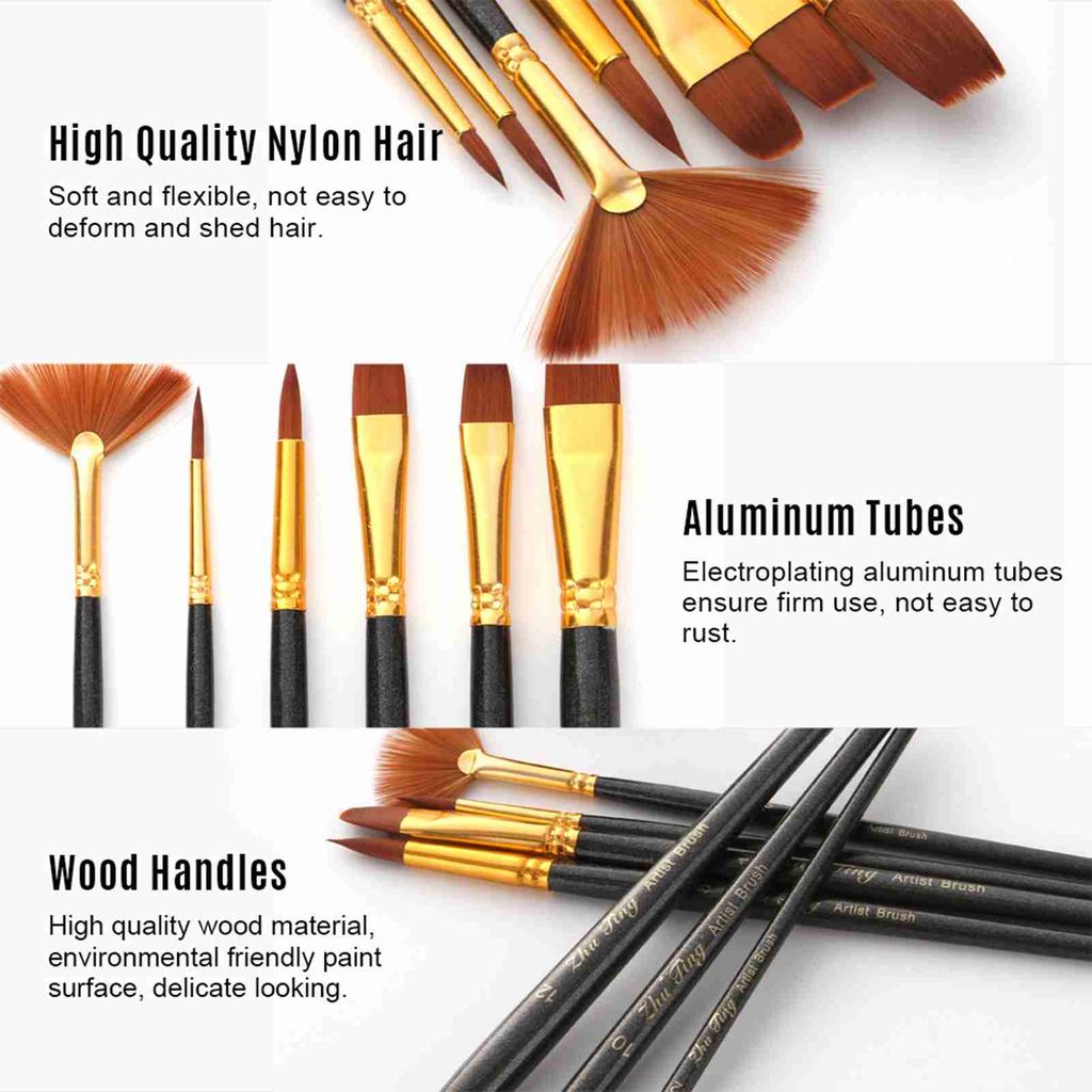 7pcsCelsiusset Art Paint Brushes Set Round & Flat & Filbert & Fan Tips Professional Drawing Paintbrushes Nylon Hair Wooden Handle for Watercolor Acryl