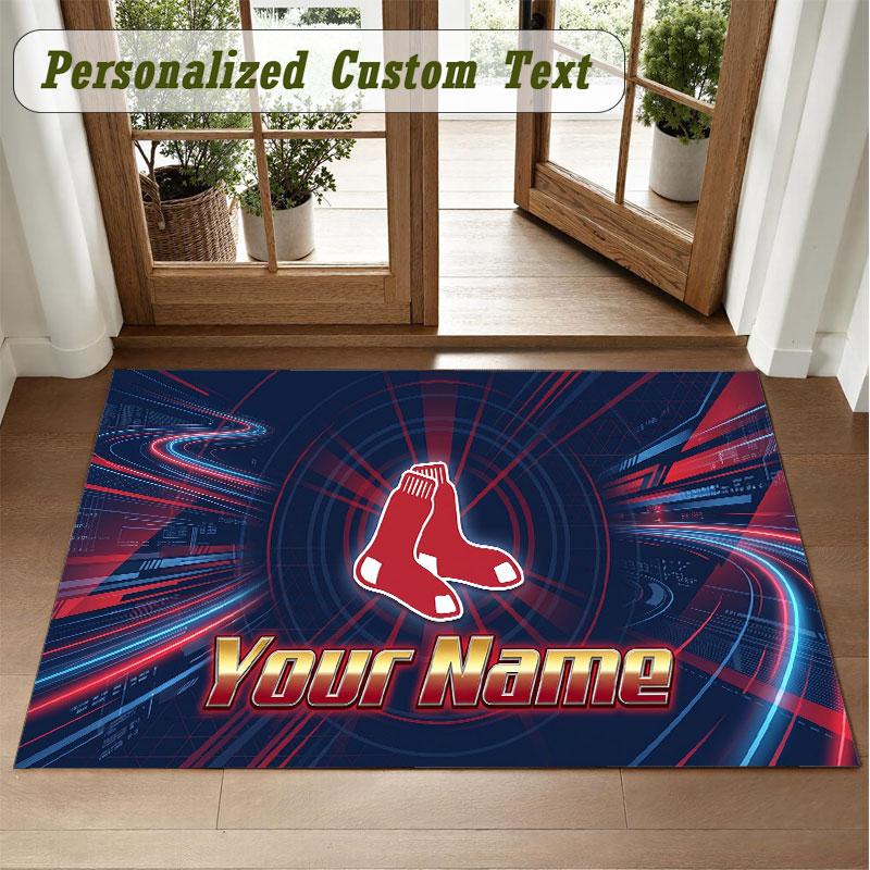 Crystal Velvet Square Rug Custom NameBoston Red Sox Pattern Non Slip Home Floor Decor Rug