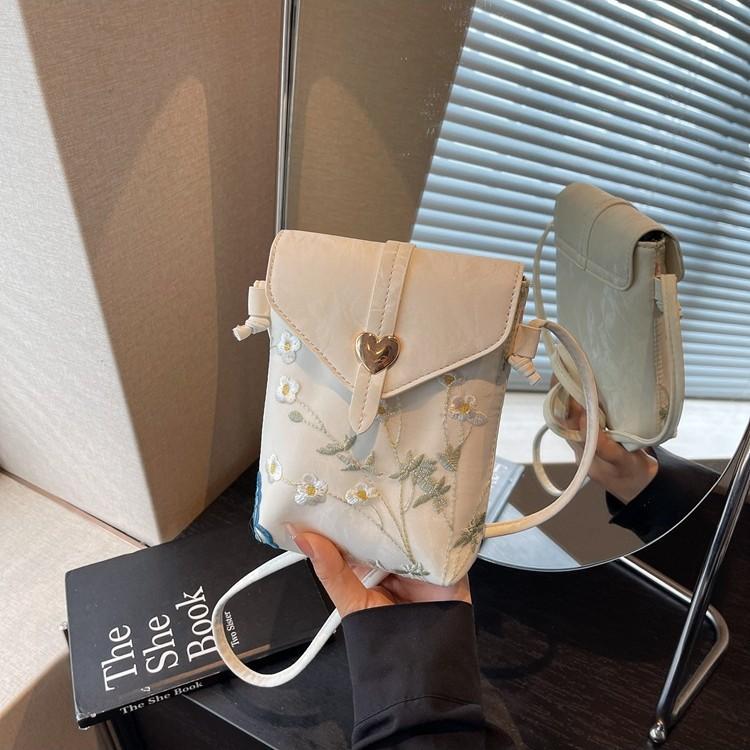 Embroidered canvas bag women's summer new fashion niche messenger bag mobile phone bag