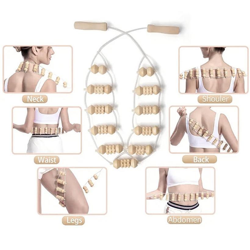 Wooden Back Massager with Rollers Multi-Functional Portable Manual Massage Strap Muscle Recovery Massage Tool