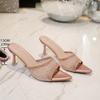 Summer Thin High Heel Women Crystal Slippers Fashion Open Toe Shoes Ladies Evening Party Shoes