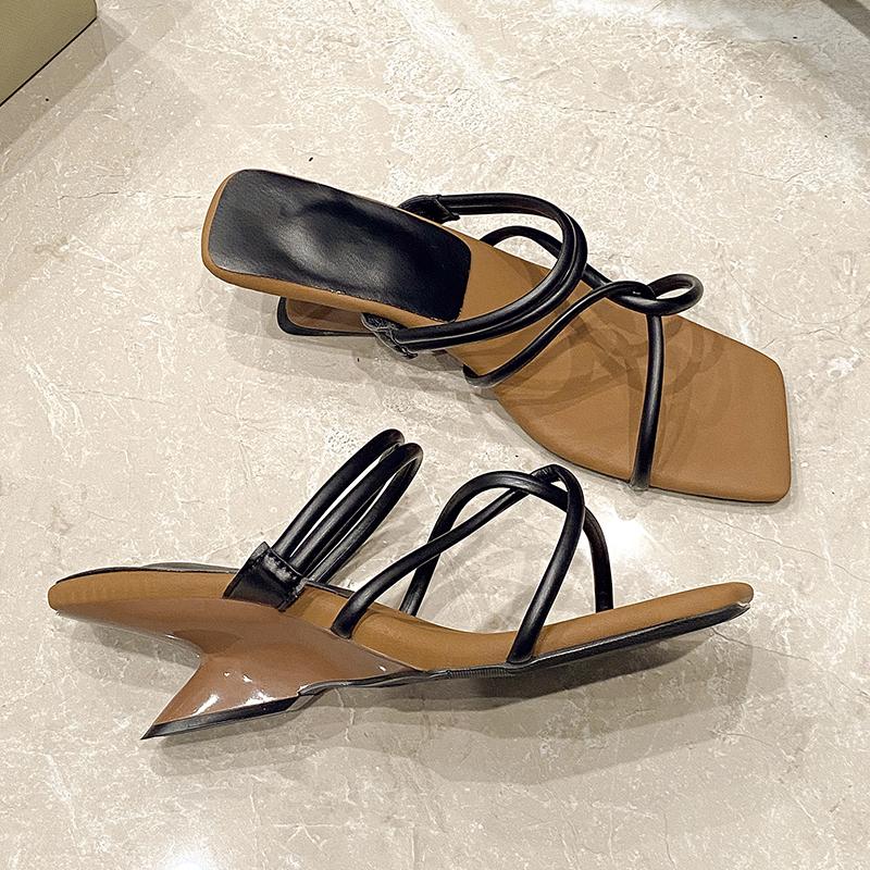 Women Slippers Heeled Sandals Square Toe High Heels Shoes Woman 2026 Trend Summer Elegant Dress Designer Shallow Pumps Mujer