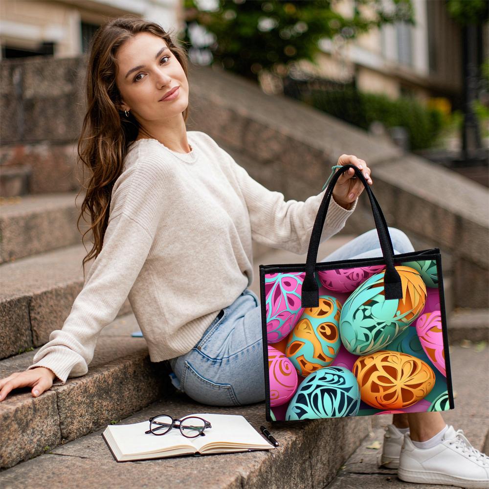 Easter Egg Printed Tote Bag Casual Large Capacity Handbag for Daily Shopping Travel Use