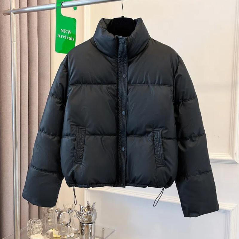 Nowa modna kurtka z kołnierzem typu stójka, krótka, ocieplana bawełną, damska, ciepła kurtka ze sznurkiem ściągającym, kurtka ocieplana bawełną, damski płaszcz