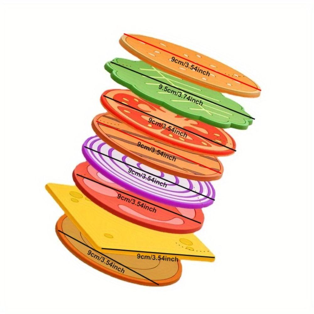 8Pcs/Set Cute Burger Shape Coaster Non-slip Creative Cup Pad PVC Insulation Mat  Afternoon Tea Mug