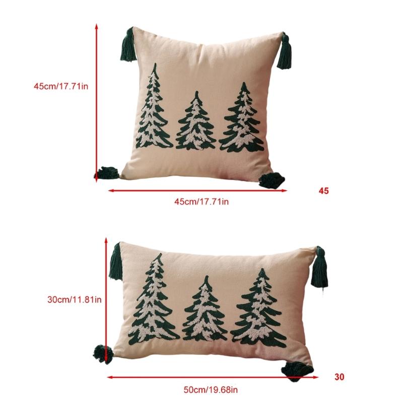 Towel Embroidery Holiday Pillowcase Christmas Tree Designs Breathable Cotton Linen Bedding Decoration