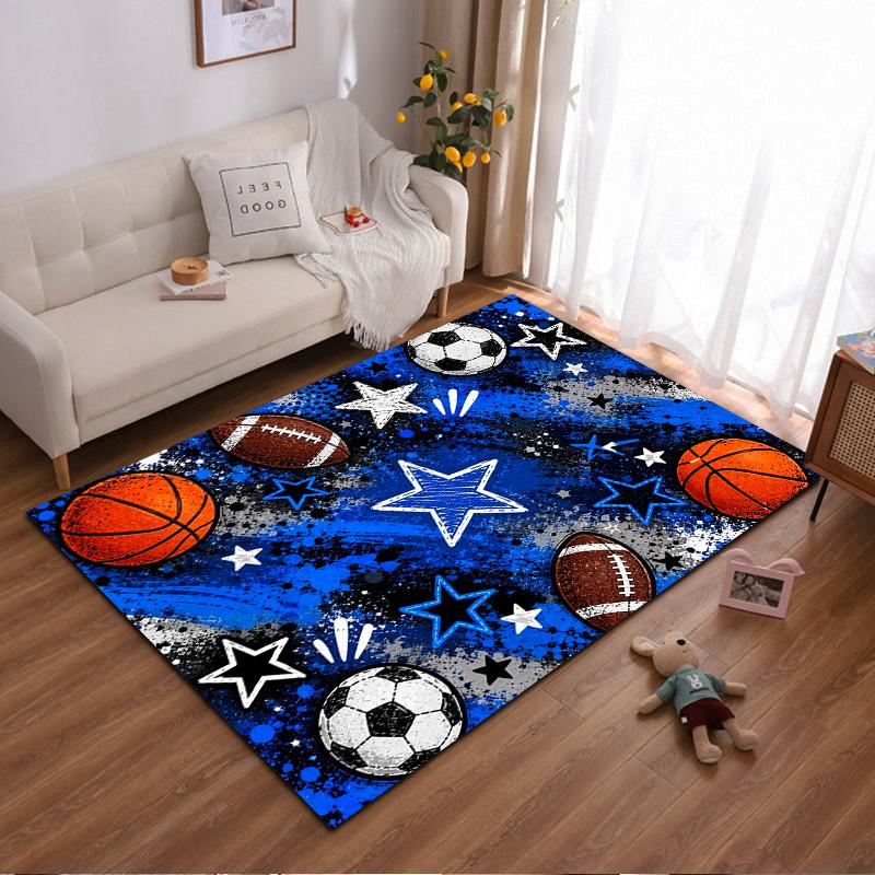 Sports Ball and Stars Pattern Non-slip Rug Suitable for Living Room and Bedroom Sofas