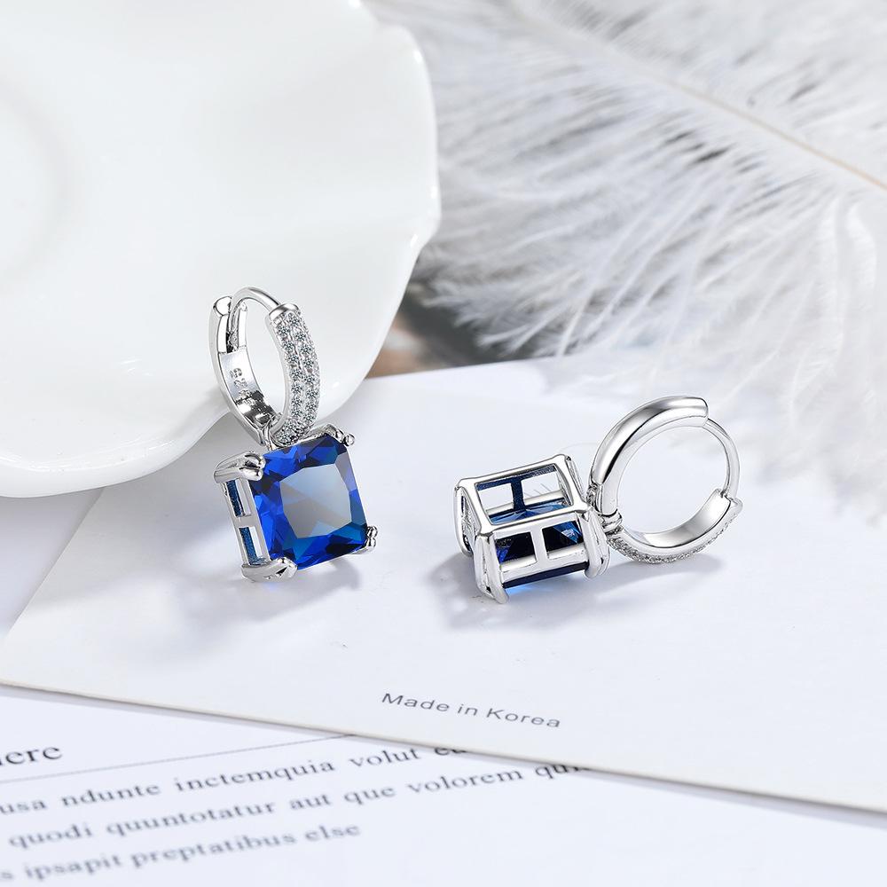 Kolczyki księżniczki Douyin z kwadratowymi cyrkoniami: Kolczyki w stylu europejskim i amerykańskim z kolorowymi kamieniami szlachetnymi dla kobiet