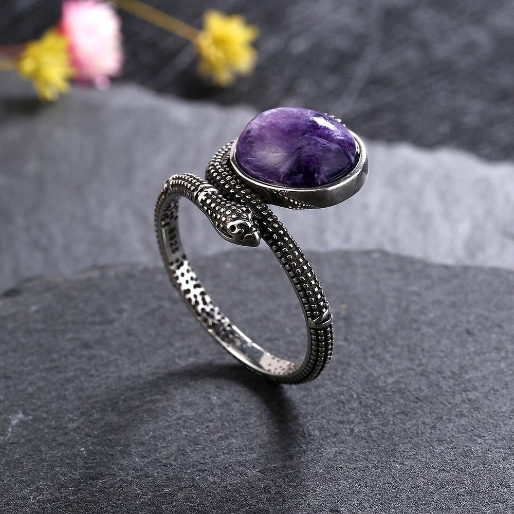 Natural CopperRings Charoite Bead Gemstone Rings for Women Wedding Bands Anniversary Party Gifts Fine Jewelry