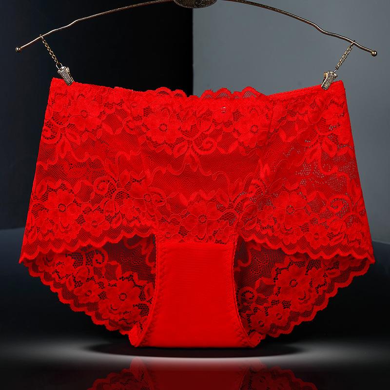 Sexy Hollow Lace Underwear Women's Plus Size Lingerie High Waisted Triangle Panties