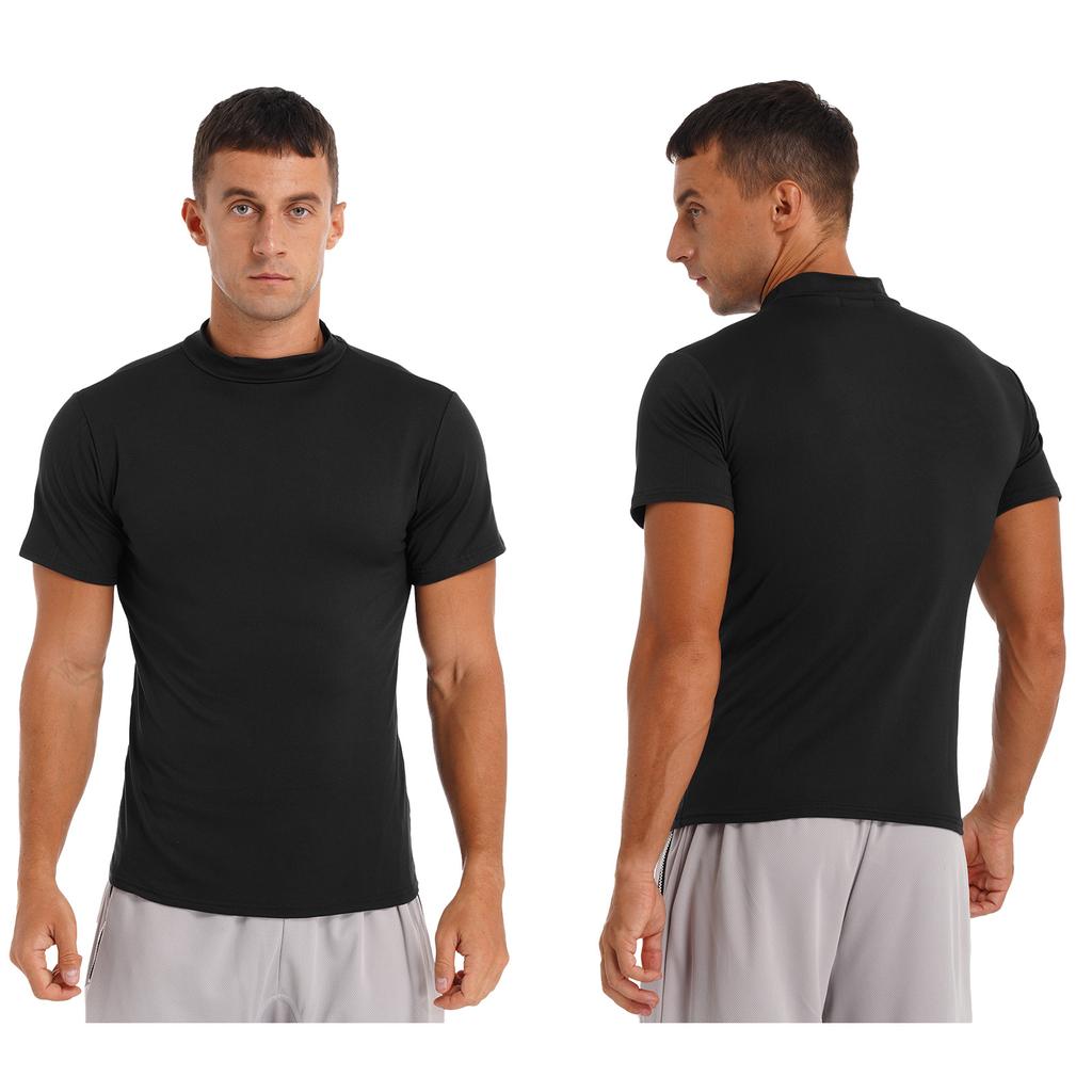 Mens Mock Neck Short Sleeve T Shirt Casual Solid Color Slim Fit Basic Top Comfortable Undershirt Tee