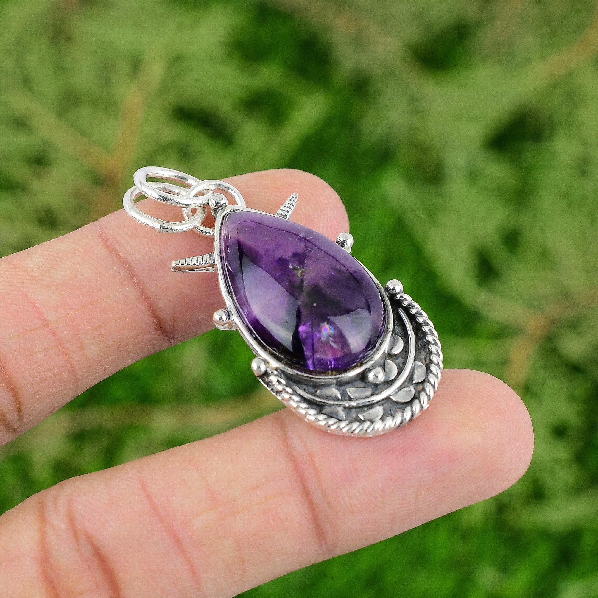 

Daughters Day Sale Star Amethyst Stone Sterling Silver Art Deco Artisan Pendant