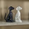 3D Printed Geometric Dog Sculpture Modern Minimalist Desk Decor Matte Black & White