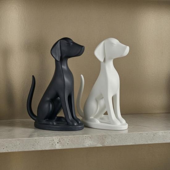 3D Printed Geometric Dog Sculpture Modern Minimalist Desk Decor Matte Black & White