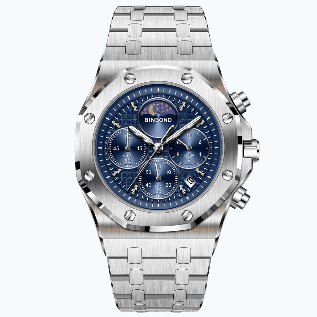 Luxury Quartz Watches For Men Luminous Waterproof Men's Watch Moon Phase Chnorograph Wrist Watch Relogios Masculinom