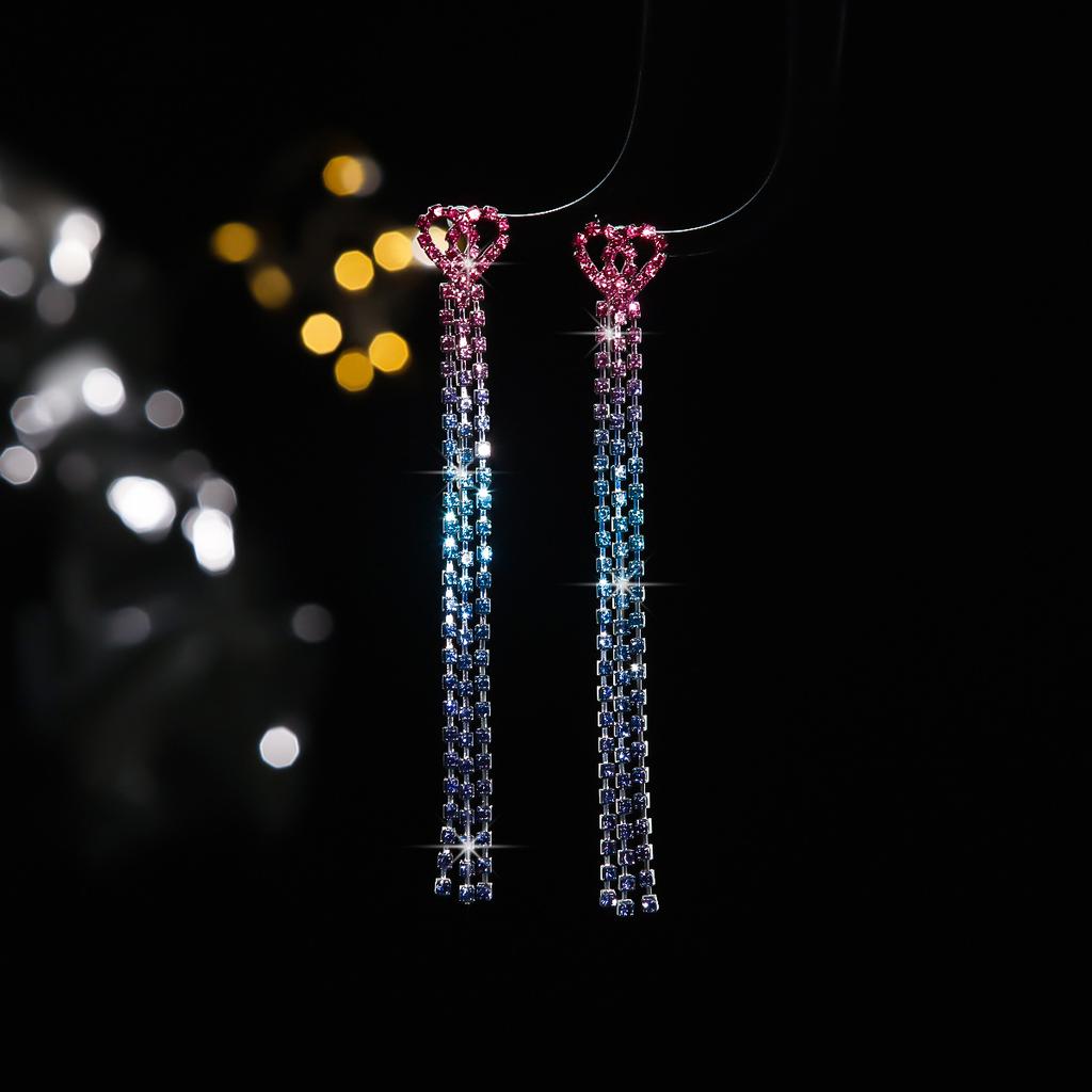 High-end Luxury Shiny Crystal Long Love Earrings